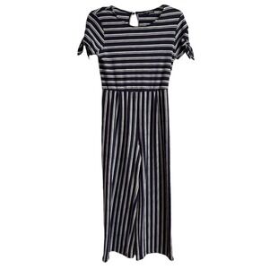MY‎ MICHELLE Girl's Navy White Stripe Jumpsuit Large Keyhole Scoop Neck Stretch